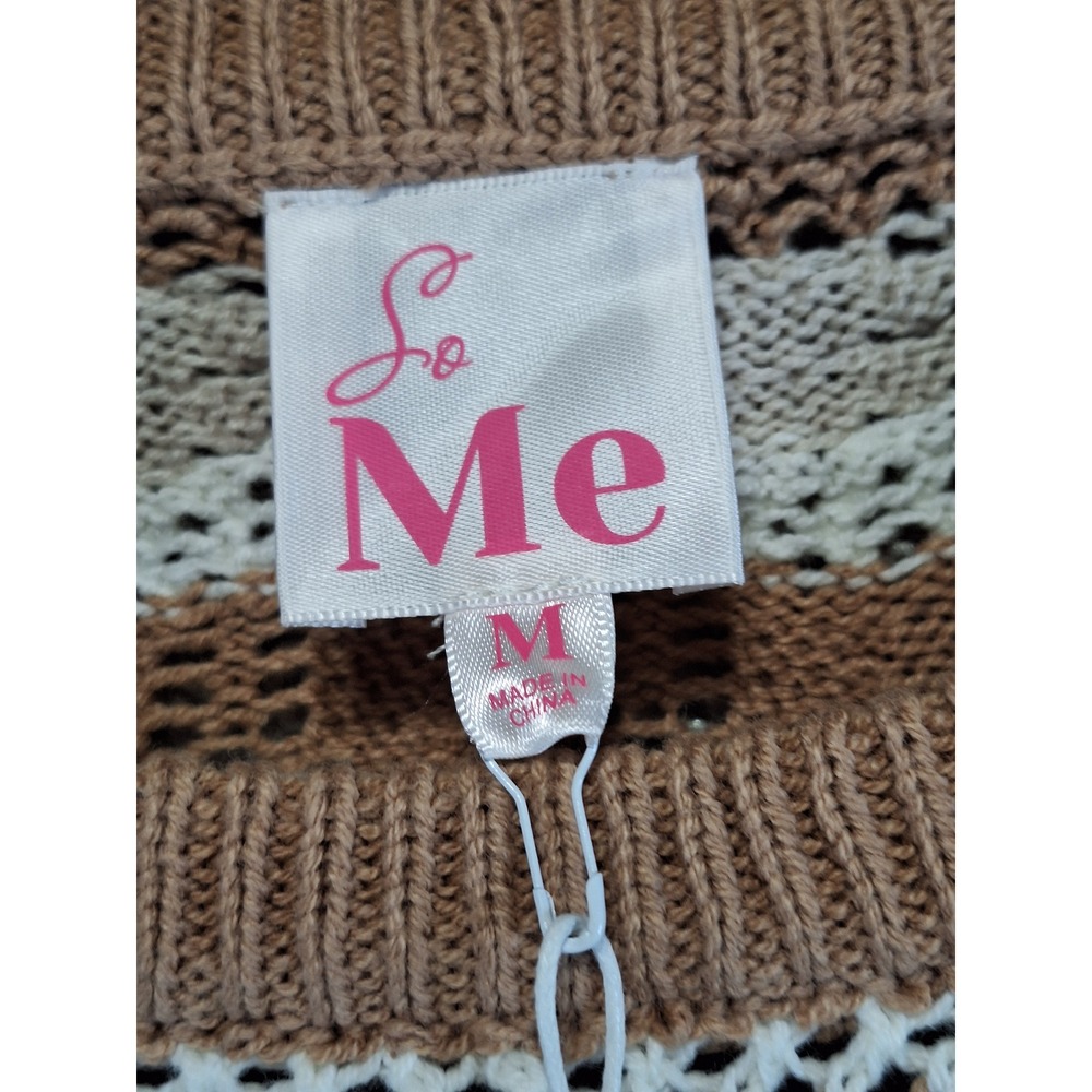 So Me Sweater Women M Multicolor Striped Crochet Knit Boho Scalloped Cropped - Picture 6 of 10
